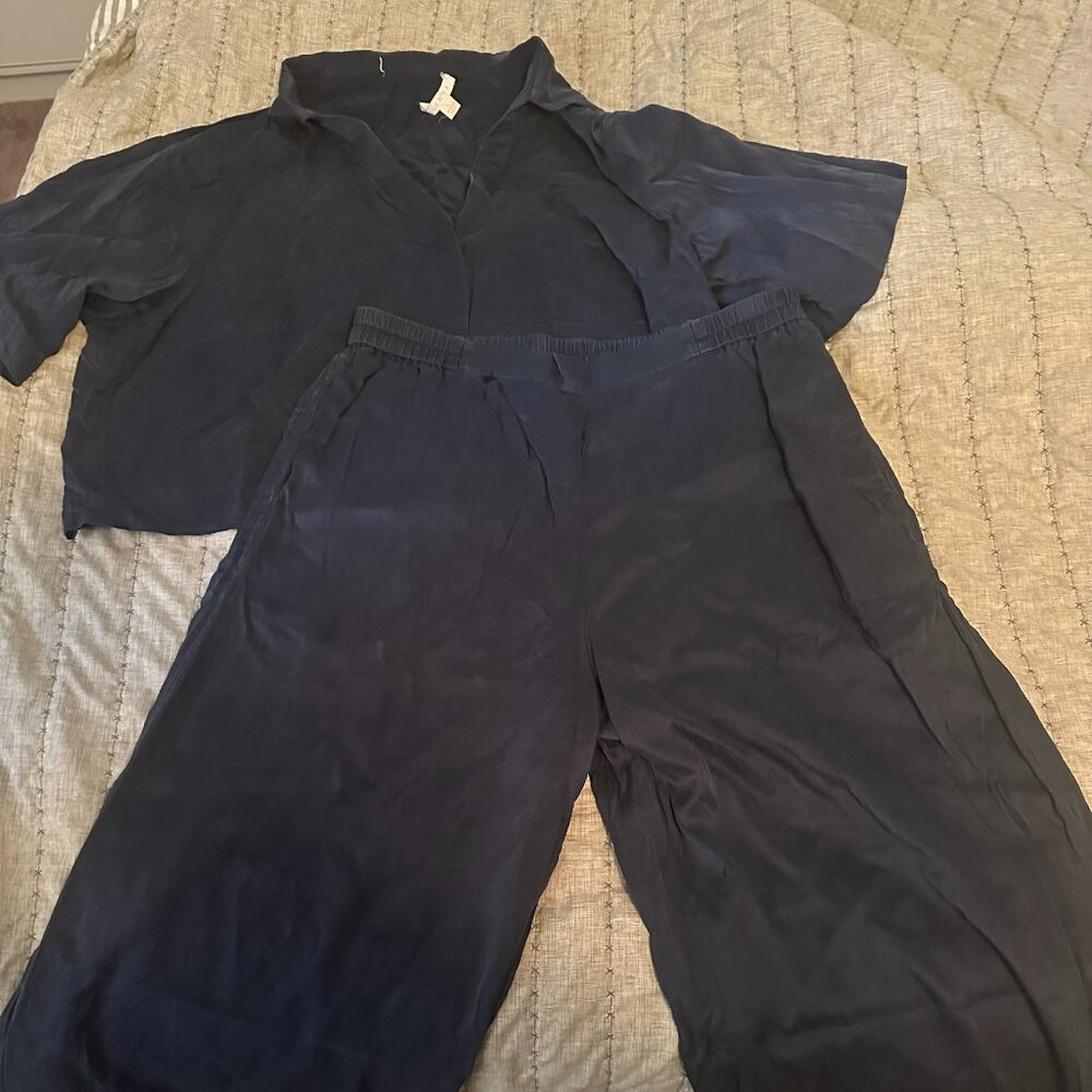 Lunya Rise Pant Set - Deep blue, silk, washable